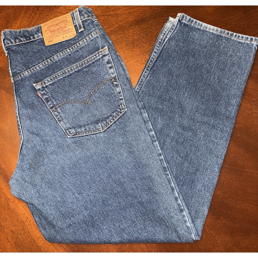 Levis 550 Mens Relaxed Fit Tapered Blue Jeans Size 38x32 Vintage 90s Streetwear